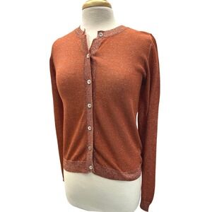 Alyki Cardigan Sweater Womens S Rust Orange Excellent Metallic Cotton Italy